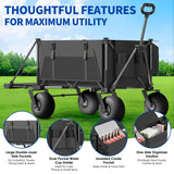 Beach Wagon with Big Wheels for Sand - 450lbs Load Heavy Duty Wagons Carts Foldable with 9" All Terrain Inflatable Tires, Collapsible Beach Cart for Grocery Shopping Garden Sports Camping Outdoor