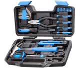 CARTMAN 39-Piece Home Tool Set Kit, Essential Household Hand Tools with Plastic Storage Case Blue