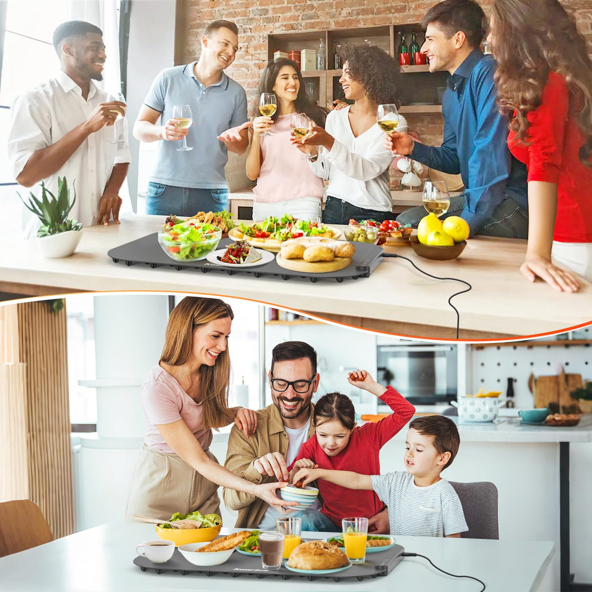 Kourice Food Warming Mat, Fast Heating Silicone Electric Warming Tray, 3 Temperature Settings, Auto Shut-Off Raised Feet Protects Table, Roll Up Food Warmer for Gatherings,Parties, Everyday Use
