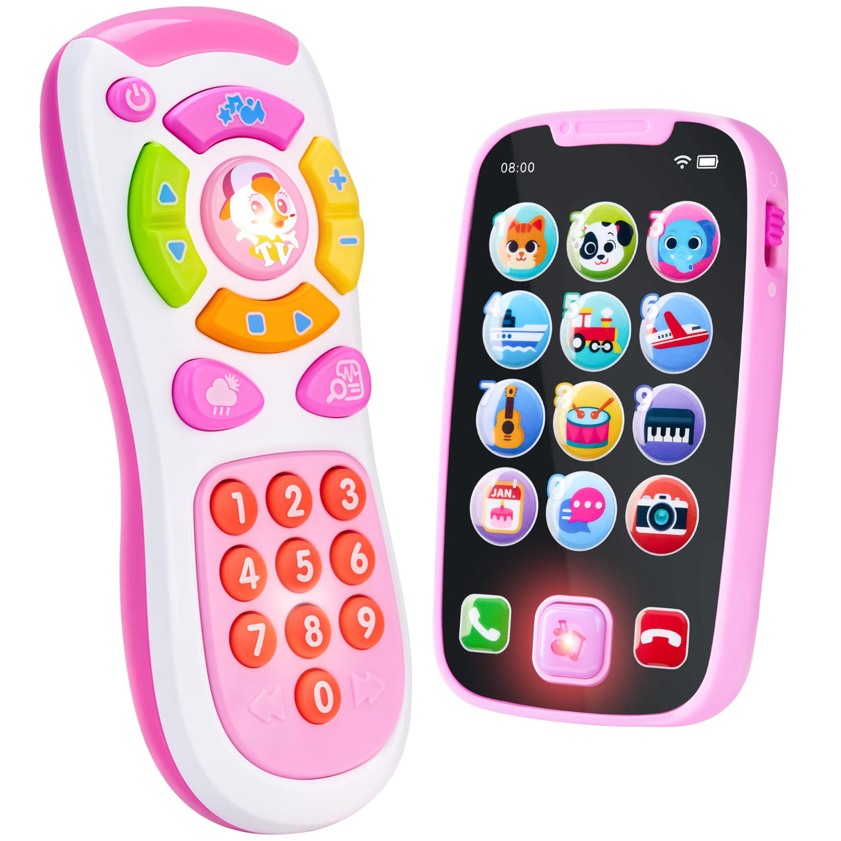JOYIN Baby Learning Phone and Remote Toy for Toddler, Pink Smartphone Toys with Music for Infants, Kids, Holiday Stocking Stuffers, Birthday Gift for Girls, Gifts for Christmas