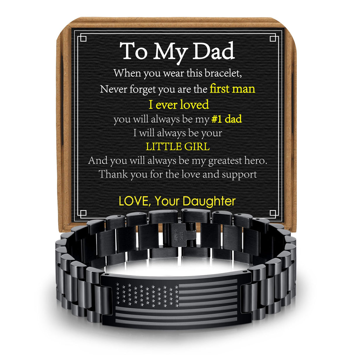 VULETO Gift Bracelet for Dad from Daughter, To My Dad Bracelet Stainless Steel American Flag Bracelet Birthday Fathers Valentines Jewelry Gifts Idea Presents for Daddy Father Papa Him Best Ever
