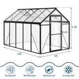 6X10 FT Greenhouse for Outdoors, Polycarbonate Flower Greenhouse with Roof Vent, Push-Pull Lockable Door, Aluminum Walk-in Greenhouses for Outside Garden Backyard, Patio, Lawn, Black