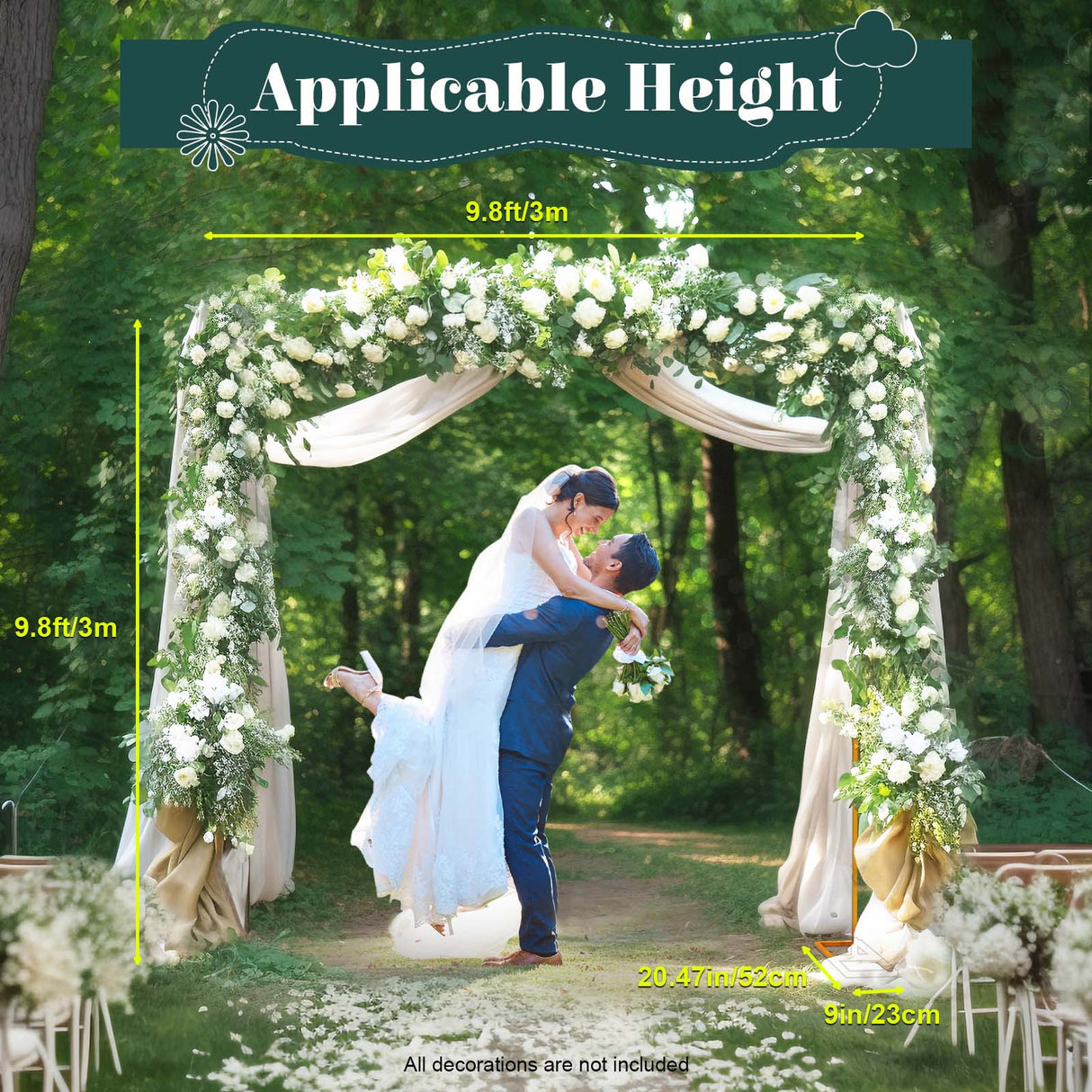 Metal Square Backdrop Stand Wedding Balloon Arch 9.8x9.8ft, Background Decoration Stand for Birthday Party Ceremony, Gold Backdrop Frame Valentine Anniversary Reception Decoration