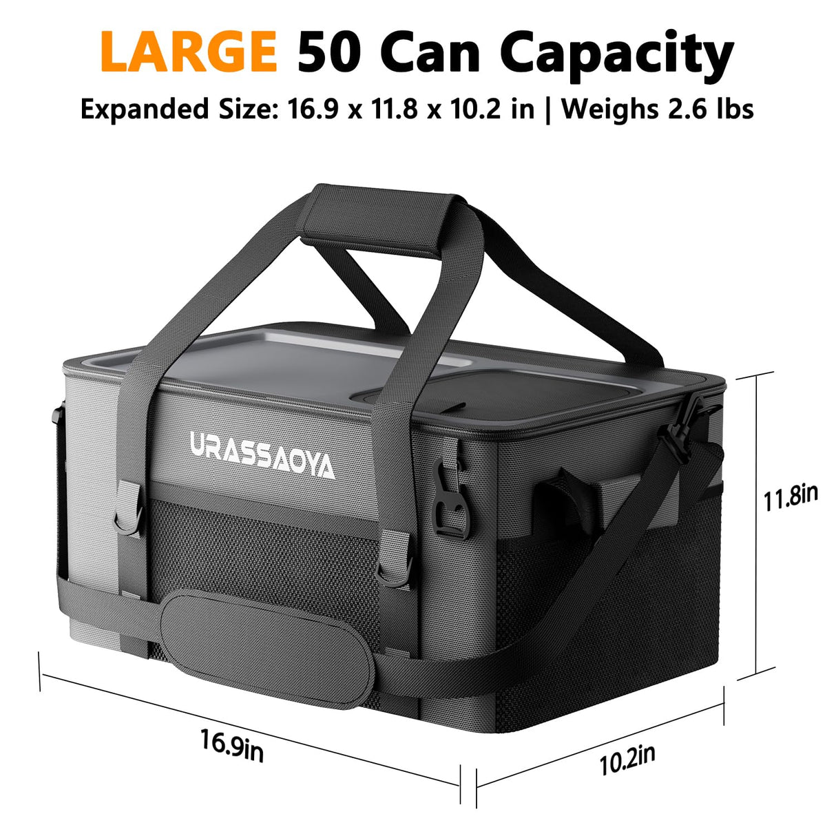 [2026 Updated] 50 Can Collapsible Soft Cooler Bag with Hard PP Lid, Leakproof Insulated Ice Chest with Quick-Access Top Hatch, Bottle Opener & Mini Table for Beach, Camping, Travel (Charcoal Gray)