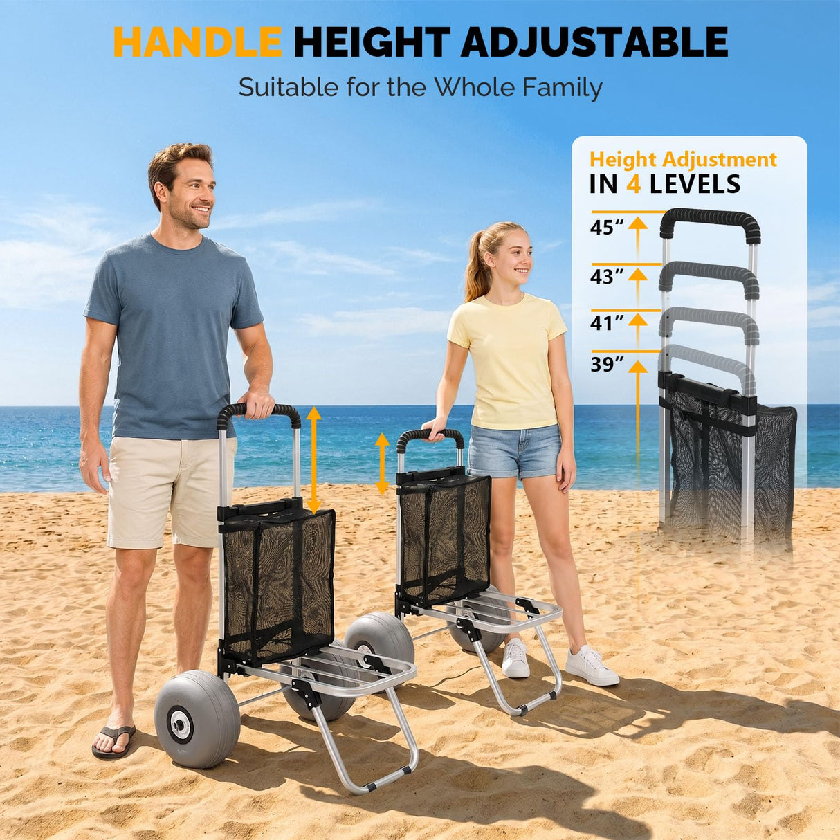 Bonnlo Adjustable Beach Wagon for Sand with 11" All Terrain Wheels