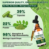 (2 Pack) Organic Moringa Liquid Drops, Moringa Supplement with Turmeric, Black Pepper, Grape Seed Extract, Pure Moringa Oleifera Leaf Extract for Skin, Gut, Immune Support, More Potency Than Powder