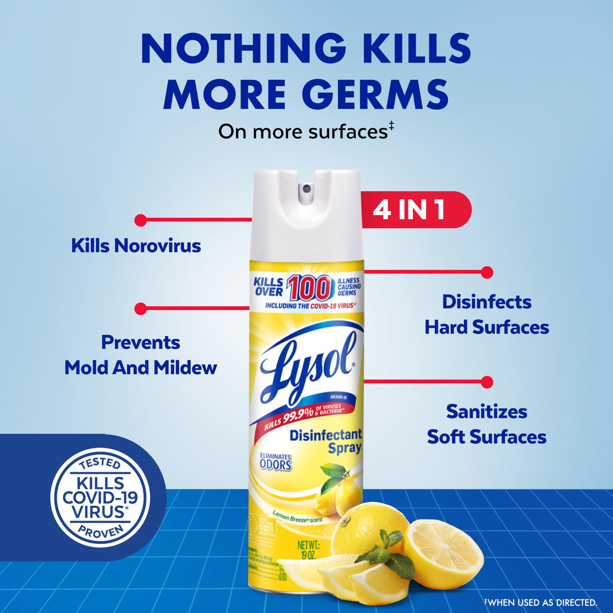 Lysol Disinfectant Spray, Sanitizing and Antibacterial Spray, For Disinfecting and Deodorizing, Lemon Breeze, 19 Fl Oz (Pack of 2), Packaging May Vary