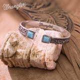 Montana West Wrangler Western Turquoise Bracelet for Women Cowgirl Country Adjustable Silver Plated Carved Floral Open Cuff Bangle Jewelry WGW-STL-1119STQ