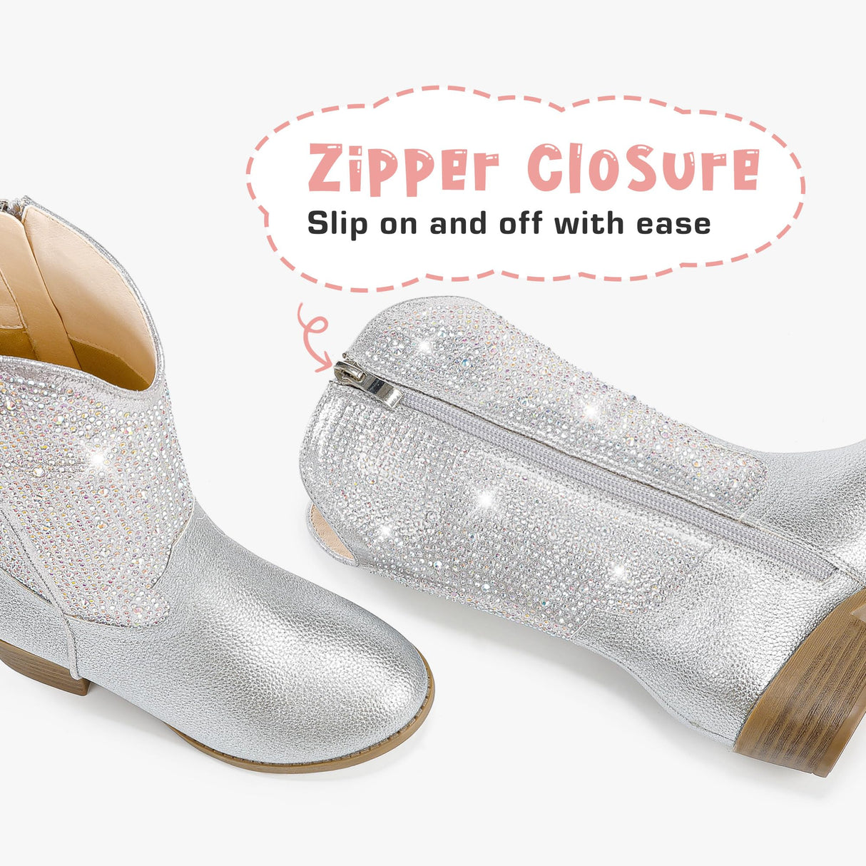 Motasha Girls Cowgirl Cowboy Boots Kids Rhinestone Sparkly Dress Western Boot Sparkle Big Kid Toddler Mid Calf Zipper Dance Party Birthday Halloween Christmas(M7112 Silver 13)