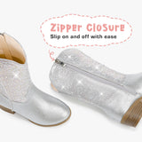 Motasha Girls Cowgirl Cowboy Boots Kids Rhinestone Sparkly Dress Western Boot Sparkle Big Kid Toddler Mid Calf Zipper Dance Party Birthday Halloween Christmas(M7112 Silver 13)