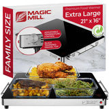 Magic Mill Premium-Grade Glass Food Warmer for Parties Buffet, XL Stainless Steel Modern Electric Warming Tray, Adjustable Temperature Control, Advanced Precision-Engineered Heating System Size-21x16