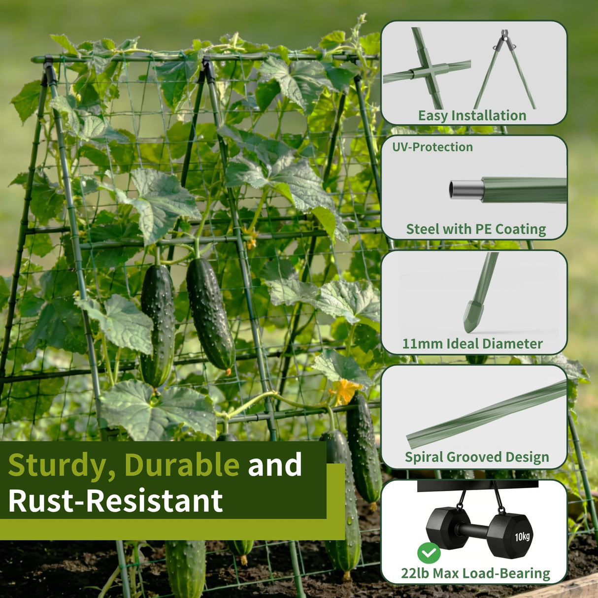 Miory Cucumber Trellis, 48"x48" A-Frame Trellis for Raised Bed, Garden Trellis for Climbing Plants Outdoor, Plant Support for Vegetables Vines