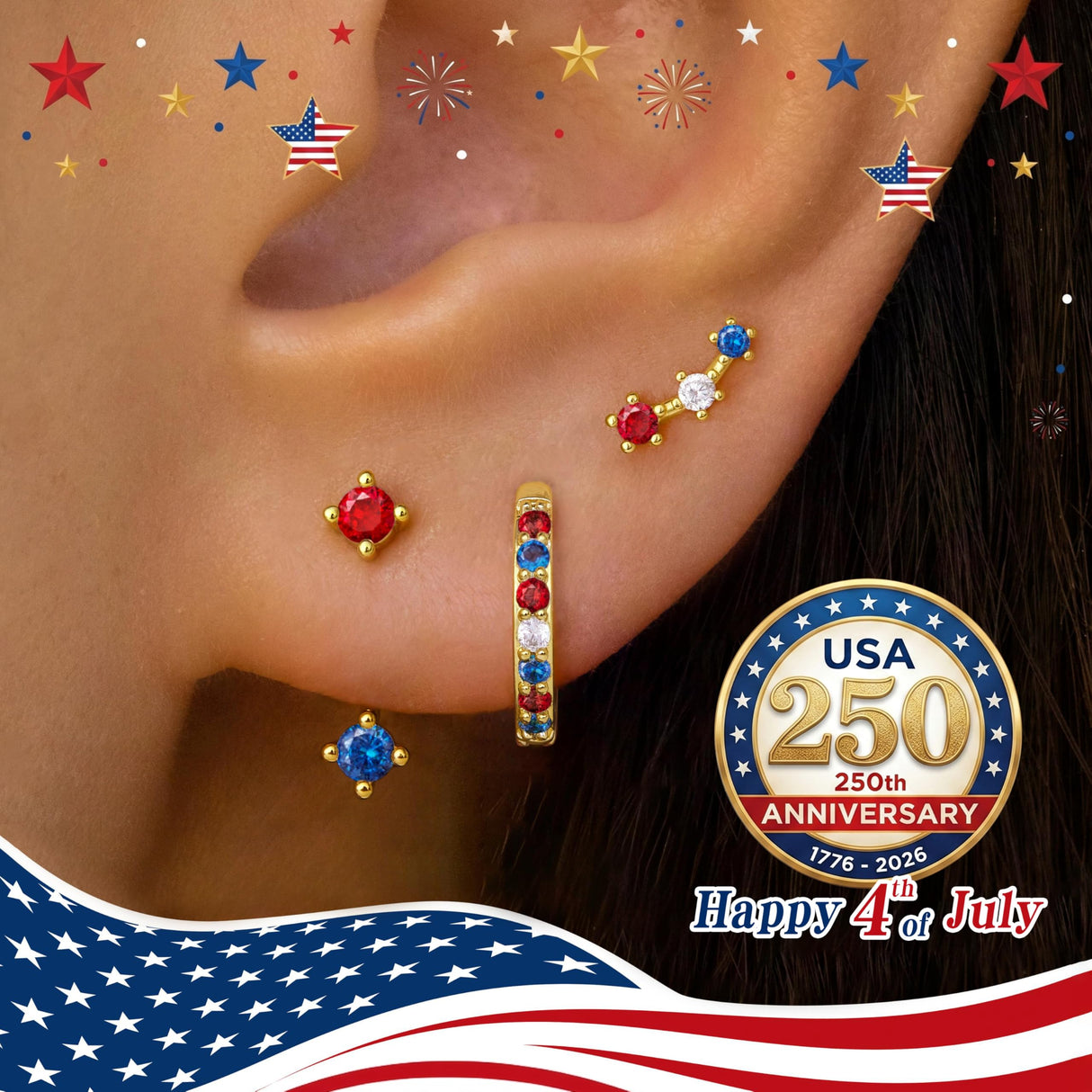 4th of July Earrings for Women Outfits Accessories, 250th Anniversary Fourth of July Deals Independence Day Patriotic Dress Shirts, USA American Flag Red White Blue Hoop Stud Jacket Jewelry