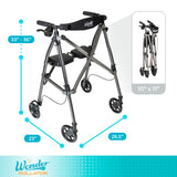 Stander Wonder Rollator, Lightweight Folding Space Saver Mobility Rolling Walker for Seniors and Adults, 6-inch Wheels, Locking Brakes, and Padded Seat with Backrest, Black Walnut