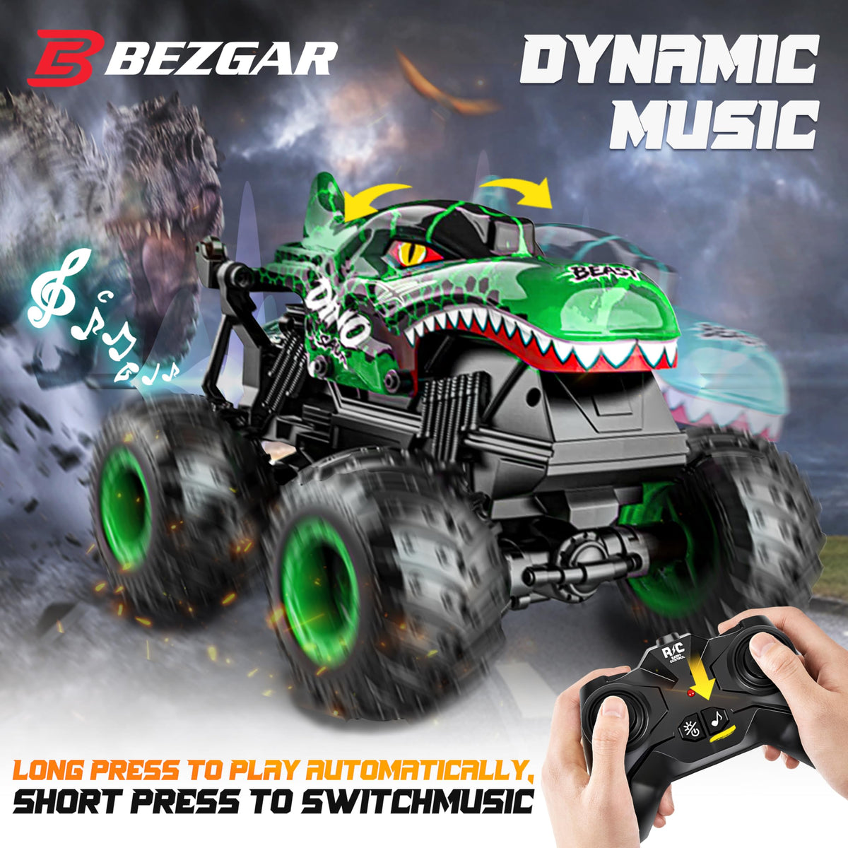BEZGAR Monster Truck Toys, 1:20 Remote Control Car with Light & Music