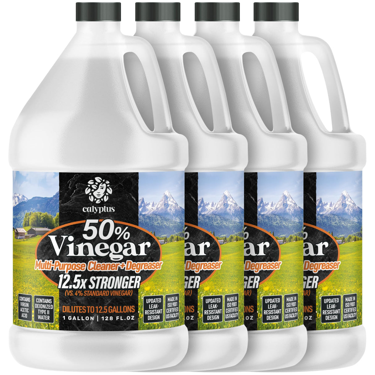 Calyptus 50% Pure Concentrated Vinegar | Maximum-Performance (12.5X) Power | Technical Grade | Dilutes Easily to 5% Acidity (1.5 Cups per Gallon) | Home and Outdoor Cleaning Concentrate | 4 Gallon