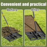 Lawn Leveling Rake – 17”x10” Heavy Duty Stainless Steel Lawn Leveler with 28”-60” Adjustable Handle, Anti-Flip Smooth Edge for Top Dressing Soil, Yard, Garden Lawn Care Tool