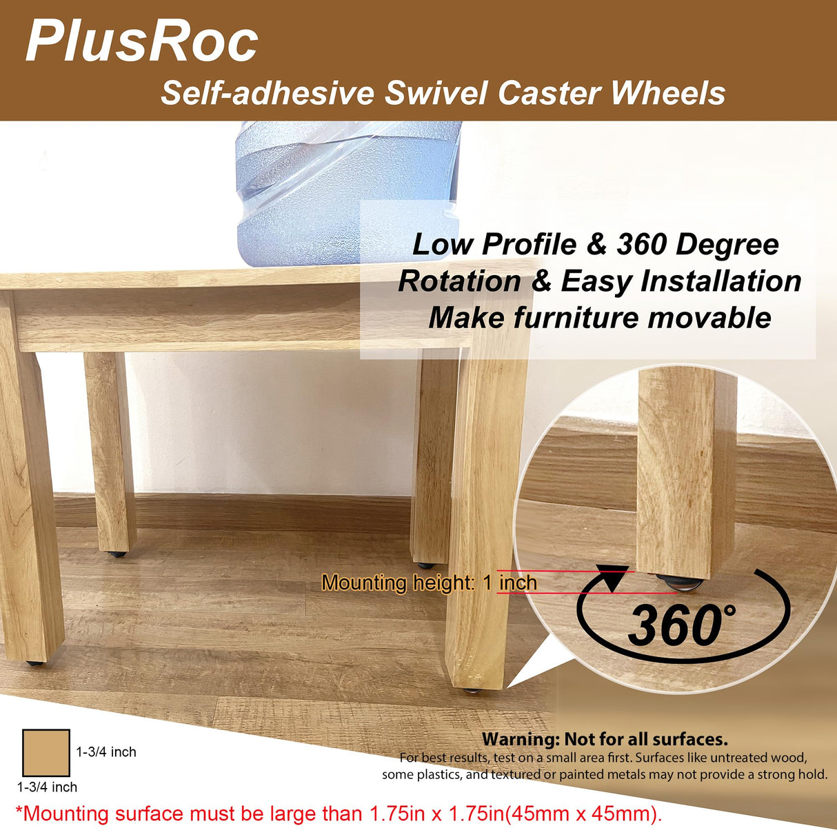 PlusRoc 8 Pack Self Adhesive Caster Wheels 1 Inch for Appliance Sliders Rollers, Load Capacity 28LBS Per Wheel, Low Profile Swivel Wheels for Furniture Storage Bins, Black