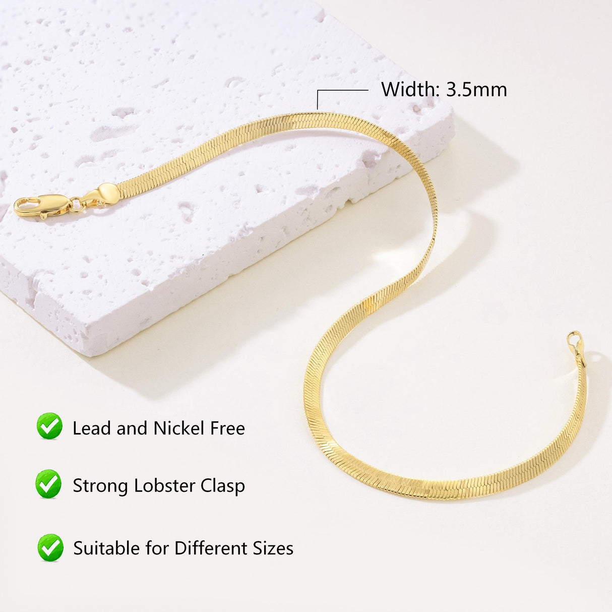 Simlayton 14K Gold Anklets for Women 14K Gold Ankle Bracelets for Women Snake Anklet Bracelets for Womens Glow with Soft Understated Sheen Herringbone Anklet for Womens