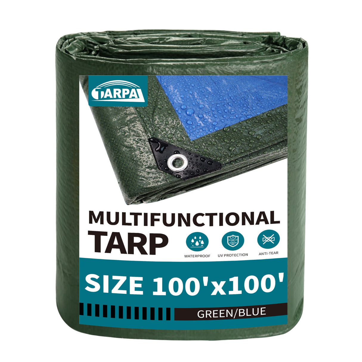 TARPAL 100x100 Feet Green Tarp Waterproof Multipurpose Protective Cover All Purpose Outdoor Poly Tarps Cover for Swimming Pool, Roof Waterproofing,Boat, car, Camping, firewood,Outdoor Furniture,etc
