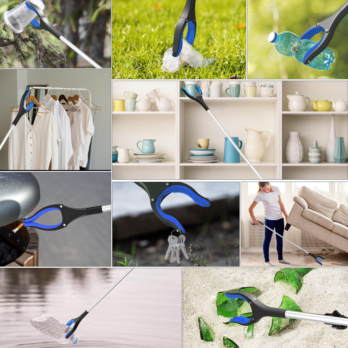 2-Pack Non-Folding Heavy Duty Grabber Pro | 32" Extra-Long Lightweight (0.65lbs) Magnetic Reacher Tool with 360° Claw, Anti-Slip Grip for Garage/Seniors/Contractors‌