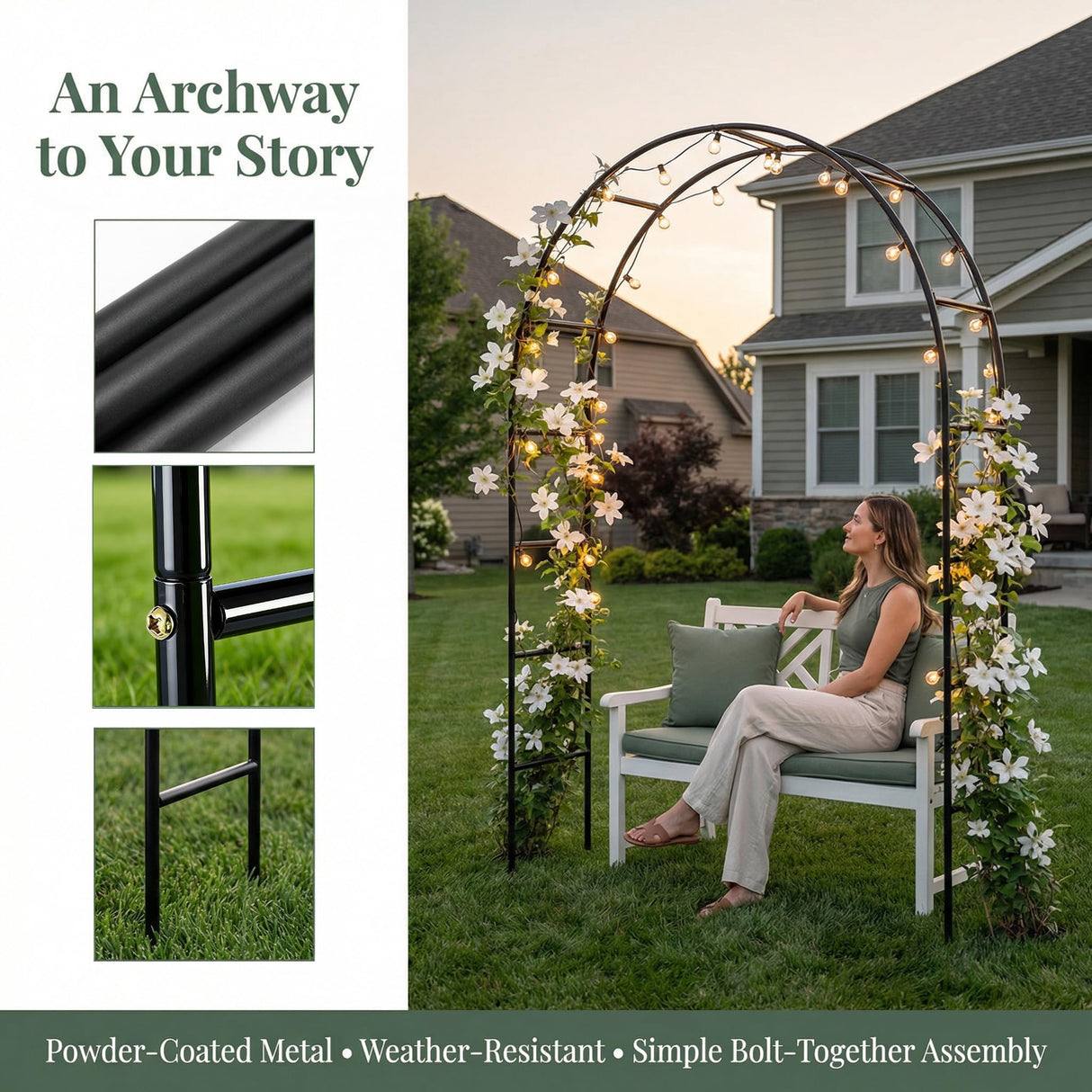 SCENDOR Iron Pergola Arbor Practical, 7.9 Feet High x 4.6 Feet Wide, Assemble Easily for Various Climbing Plant Wedding Garden Arch Bridal Party Decoration Wide Arbor