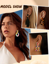 JeryWe 9 Pairs Clip on Earrings for Women Fashion Rattan Acrylic Tassel Drop Dangle Earrings Set Lightweight Geometric Statement Bohemian Clip Earrings for Non Piercied Pink