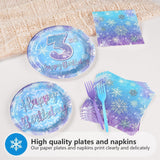Grencian 96Pcs Frozen Party Supplies Plates Winter Onderland 3rd Birthday Plates Winter Snowflake Happy 3rd Birthday Tableware Disposable for Kids Girls Frozen Themed Party Christmas
