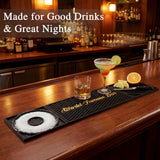 Bar Mat 3-in-1 Non-Slip Bartender Mat, Bar Accessories Countertop Mat 24 x 6 Inch with Spill Catching Surface, Bar Drip Mat for Home, Outdoor & RV Bar Setup（Black）