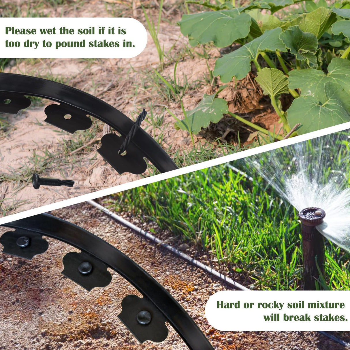 Garden Edging 60ft x 2 Inch Black Landscape Edging, 54 Spikes for Lawn 2 Inch Tall