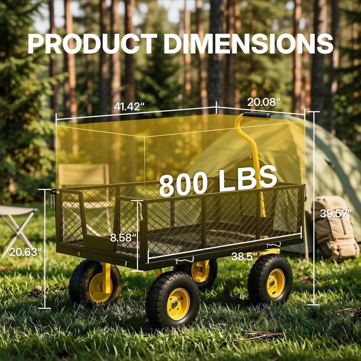 NorthSky Heavy Duty Garden Cart - 800lbs Load Capacity with 180° Rotating Handle, 10" All-Terrain Tires, Removable Sides for Easy Hauling, Garden Wagon for Yard Work, Outdoor Utility Cart