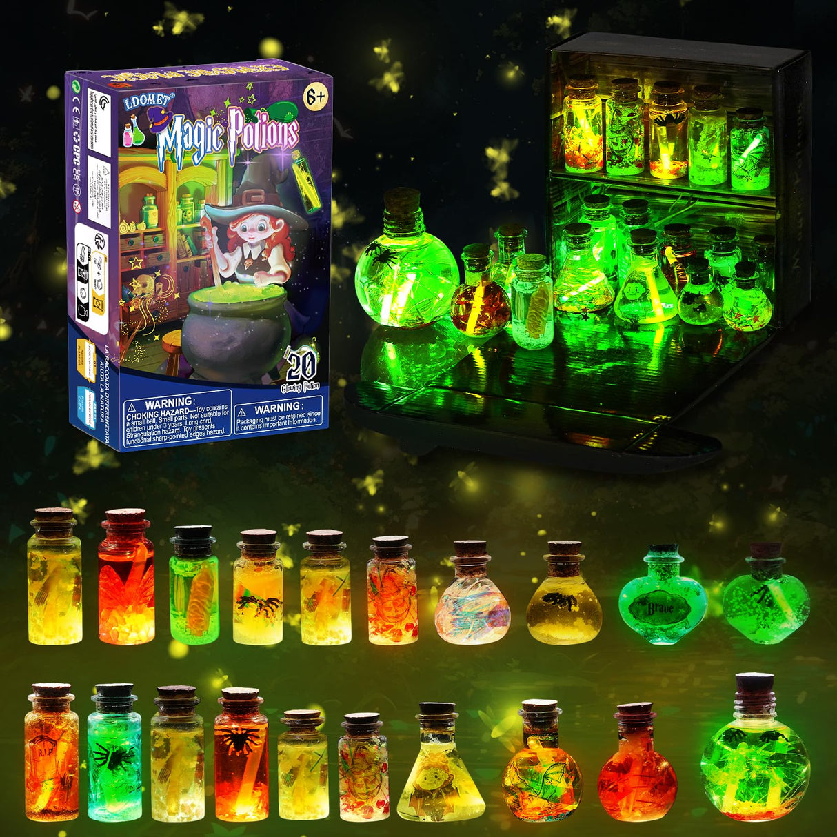 LDomet Magic Potions Craft Kit for Kids - Mix 20 Glow Witch Potion Bottles, Fairy Magic Potions Making Kit - Christmas Decorations Birthday Gifts for Girls Boys 6 7 8 9 10+