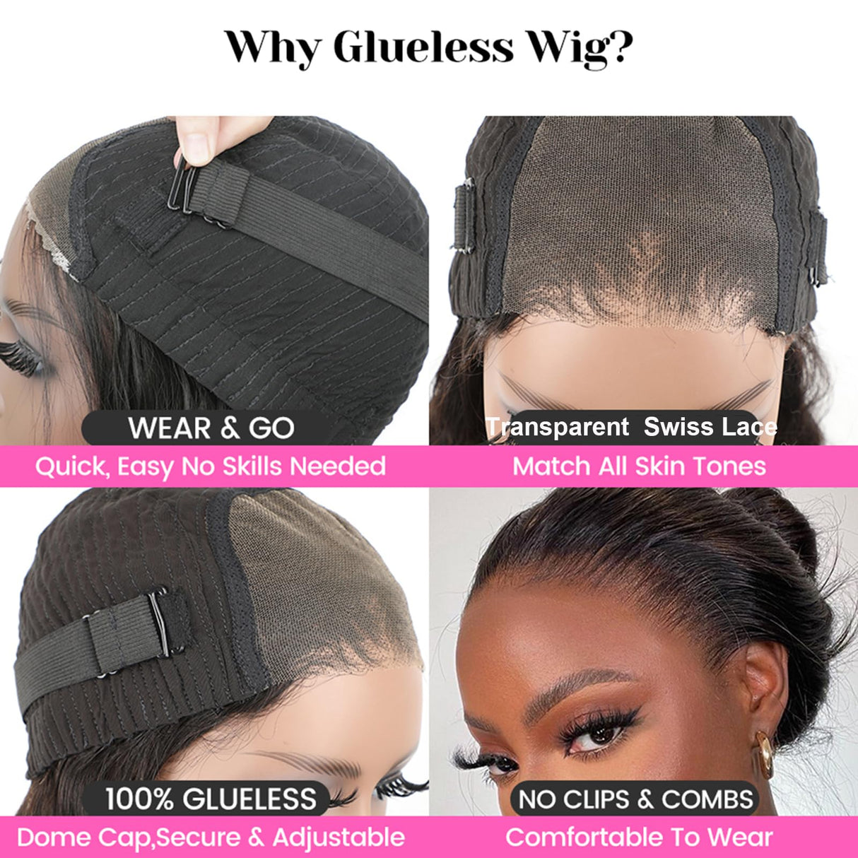 ISEE Wear and Go Glueless Wigs Bob Wigs Pre Plucked Water Wave Lace Front Wigs Upgraded No Glue Transparent Lace Closure Wigs for Black Women Natural Black 16 Inch