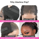 ISEE Wear and Go Glueless Wigs Bob Wigs Pre Plucked Water Wave Lace Front Wigs Upgraded No Glue Transparent Lace Closure Wigs for Black Women Natural Black 16 Inch