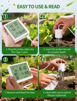 7 in 1 Soil Meter, Digital Soil Test Kit of PH/Sunlight/Fertility/Soil & Air Temp, Humidity Meter for Indoor & Outdoor Plant, Growing Environment Tester with Large LCD Display for Farm, Garden & Lawn