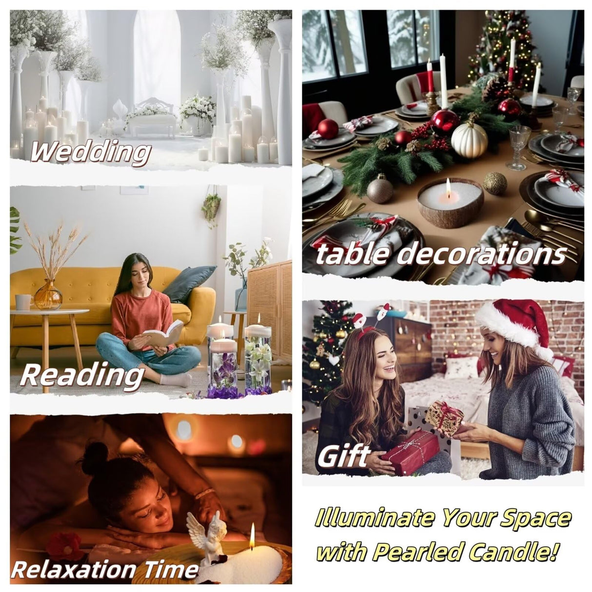 Aufien Candle Sand with Wicks, 21.4 Oz Pearled Candle, DIY Bead Powder Sand Wax Making kit Refillable Non Toxic for Handmade, Wedding and Halloween Christmas Decorations White Unscented