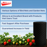 ATICCA Heavy Duty Bird Netting for Garden Protection & Fruit Trees, 7.5x65 Ft with 10 Stakes – Black Anti-Bird Net for Poultry, Deer, & Squirrel Protection, Durable Mesh for Garden and Yard Use