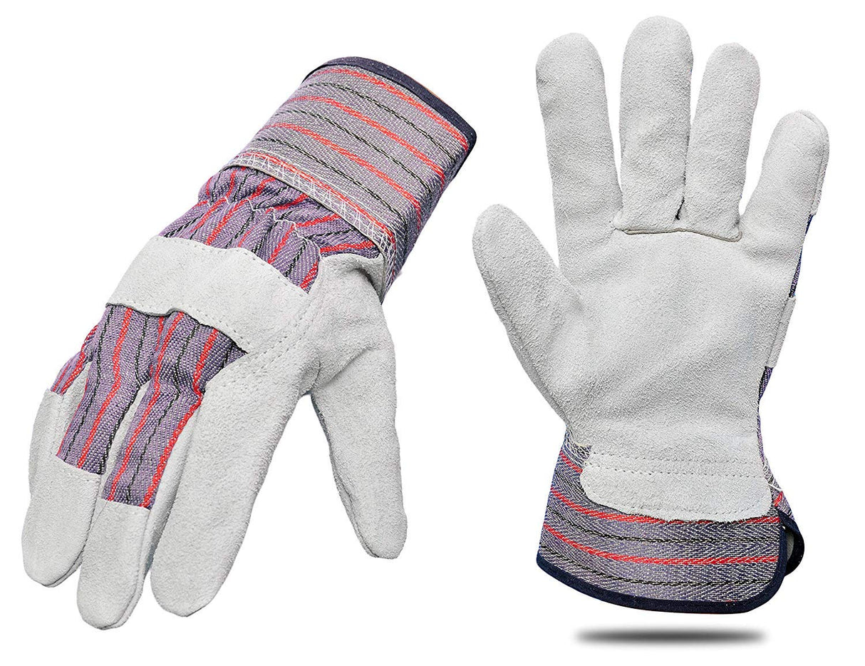 G & F Products Cowhide Leather Work Gloves with Suede Finish Palm rubberized safety cuff, 5 Pairs