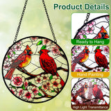 Remiawy Cardinal Stained Glass Window Hanging, 8 Inch Sun Catcher Glass Panel with Metal Chain and Hooks Suncatcher Indoor Window Wall Art Home Decor Gift for Bird Lovers Women Mother's Day Christmas