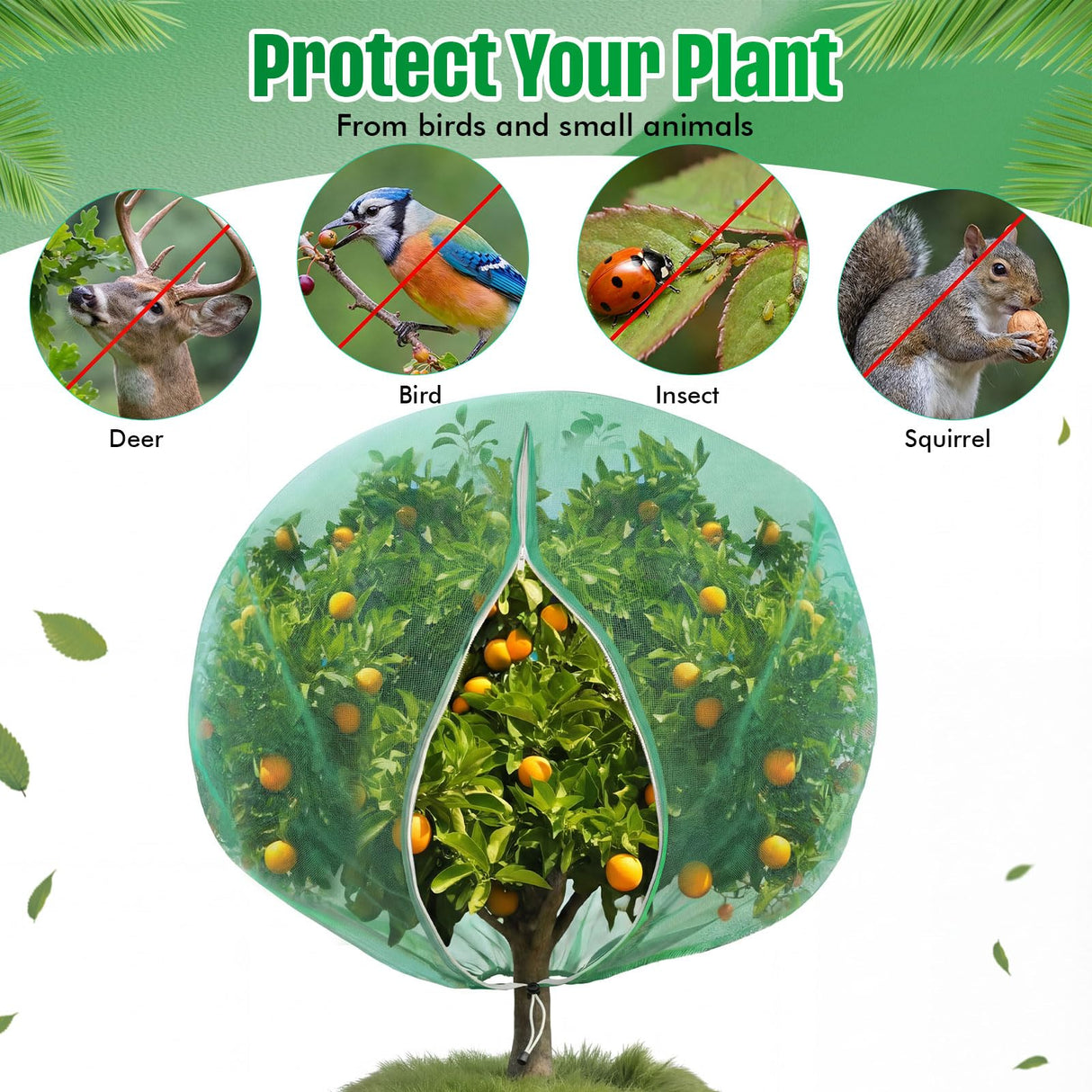Ribbonlic 20W x 20L Ft Extra Large Fruit Tree Netting Cover with Zipper and Drawstring, Plant Protection Netting Insect Bird Barrier for Garden Cherry Trees Peach, Keep Birds Squirrels Cicadas Out