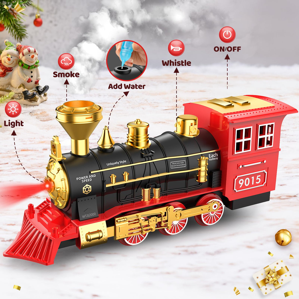 Hot Bee Train Set - Train Toys for Boys with Smokes, Lights and Sound, Toy Train Set for Under Christmas Tree, Toddler Model Trains for 3 4 5 6 7 8+ Years Old Kids Christmas Toys Gifts