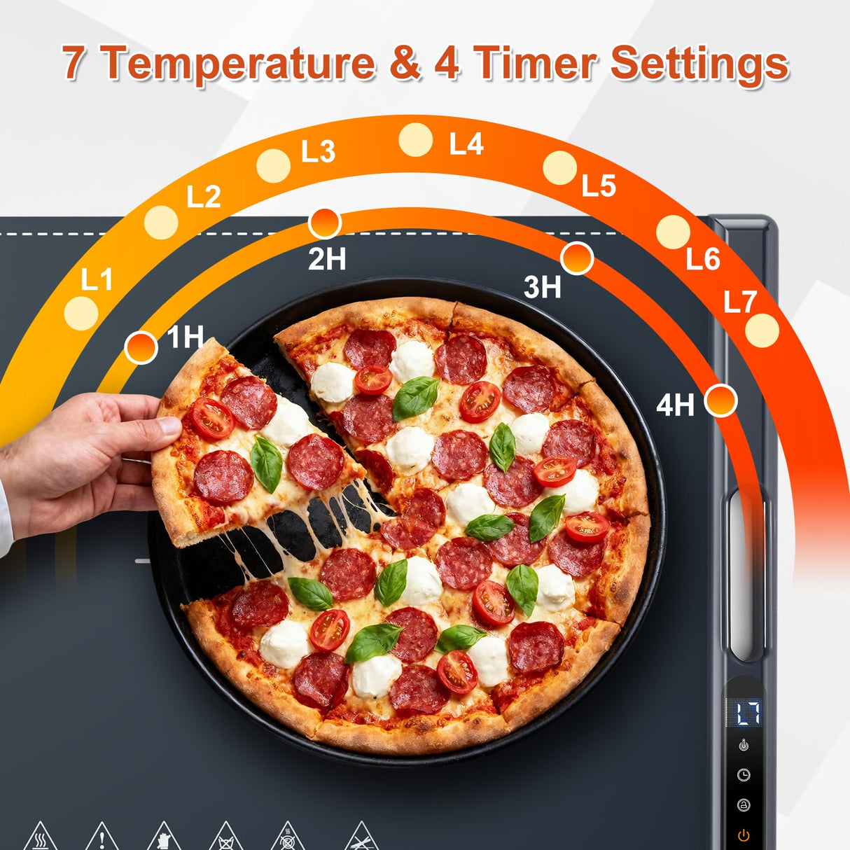 Food Warming Mats for Countertop, 23.62"*14.96" Warming Mat for Food, Silicone Heating Mat for Food, 7 Temperature & 4 Timers, Child Lock, Easy to Clean & Store, Food Warmer for Gatherings, Home, Blue