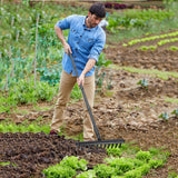 Stirrup Hoe with 76.8" Adjustable Long Handle Weed Puller Heavy Duty Garden Hoe with 12 Tines Rake 2-in-1 Gardening Tool for Loosening Soil, Gathering Leaves, Weeding