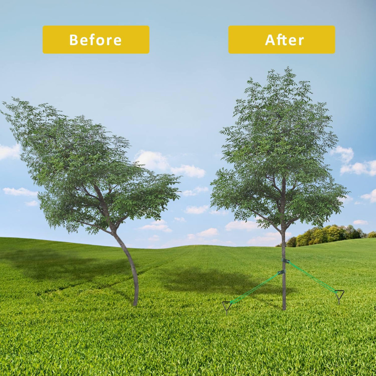 Tree Stake Kit, Heavy Duty Spiral Tree Stakes and Supports for Leaning Trees, Protect Trees from Bad Weather (2, Black)