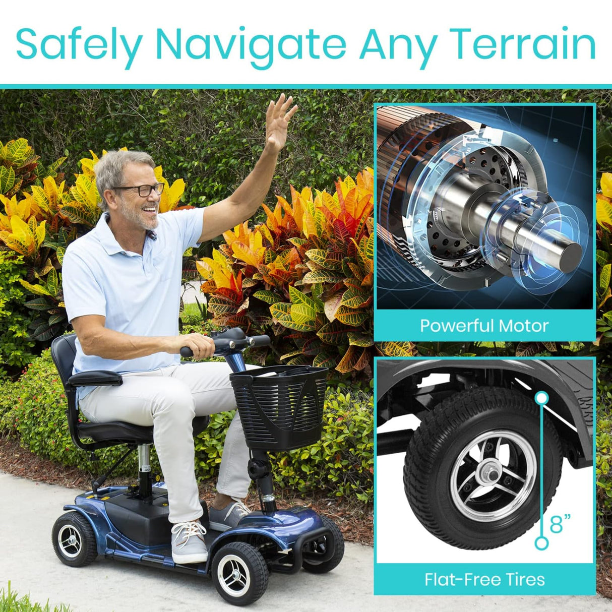 Vive 4 Wheel Mobility Scooter - Electric Powered Wheelchair Device - Compact Heavy Duty Mobile for Travel, Adults, Elderly - Long Range Power Extended Battery with Charger & Basket (FSA/HSA Eligible)