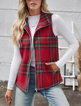 Rapbin Women's Dressy Casual Christmas Vest Cherckered Waistcoat Coat Sleeveless Jacket Vest Tops with Pockets