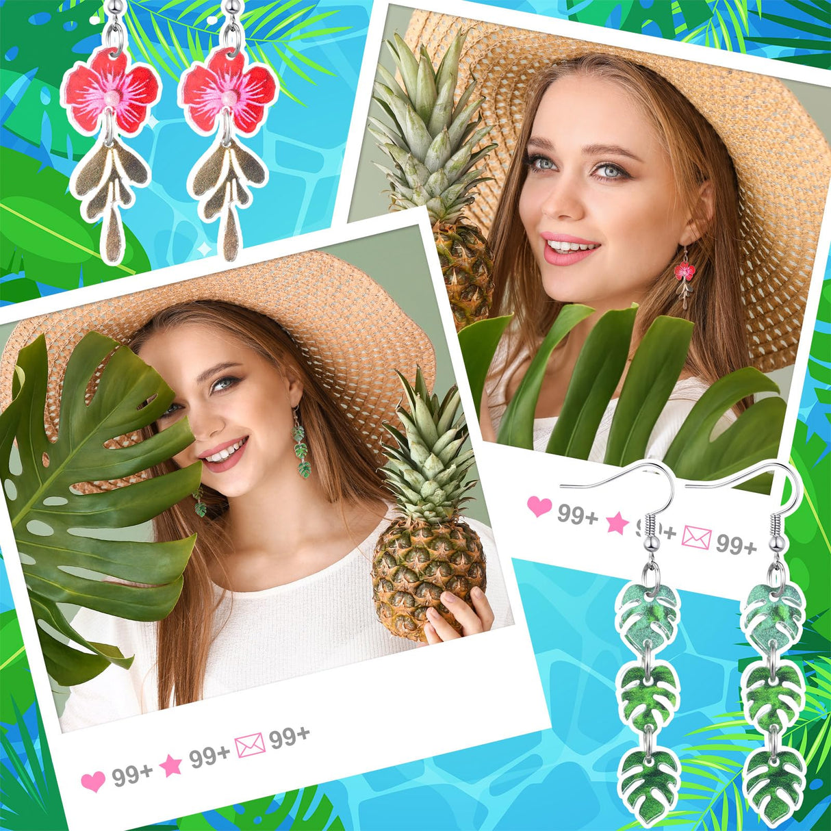 Nosiny 36 Pairs Tropical Summer Earrings Bulk for Women Vacation, Classic