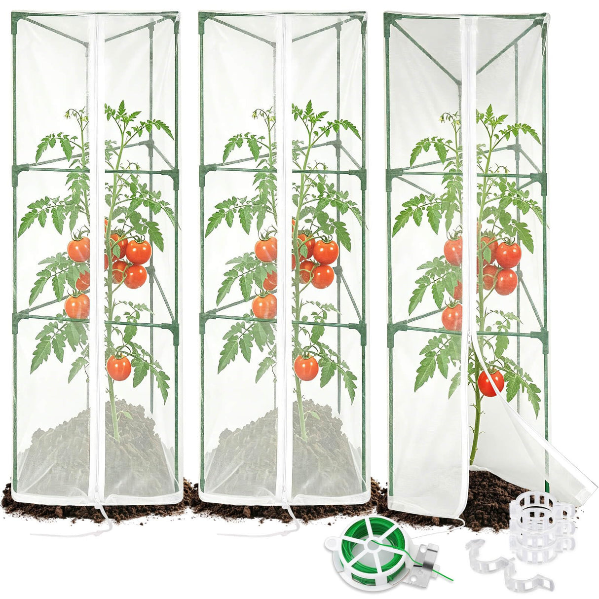 Tetutor 3 Pack Tomato Cages for Garden with Tomato Netting