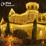 kemooie 400 LED Outdoor Curtain Lights, 26.2FT x 3.3FT Curtain String Lights with 8 Shining Modes for Indoor Ceremony Birthday Christmas Party Bedroom Balcony Roof Decorations (Warm White)