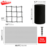 ATICCA Heavy Duty Bird Netting for Garden Protection & Fruit Trees, 7.5x65 Ft with 10 Stakes – Black Anti-Bird Net for Poultry, Deer, & Squirrel Protection, Durable Mesh for Garden and Yard Use